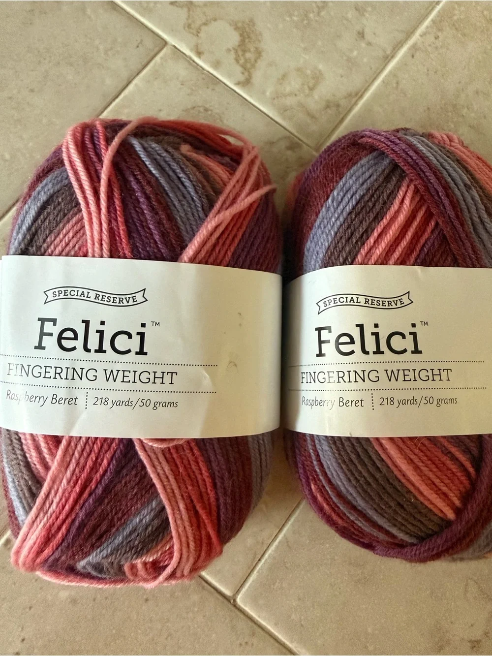 Felici Fingering Weight Yarn - Raspberry Beret - Multicolor Pink/Purple 2 Skeins